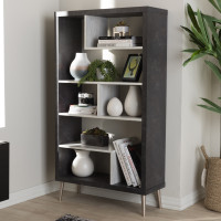 Baxton Studio C-1702-2004-Concrete Grey-Shelf Atlantic Modern and Contemporary Dark Brown and Light Grey Two-Tone Finished Wood Display Shelf